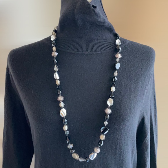 White House Black Market Jewelry - WHBM Long Bead Necklace Black/Silver